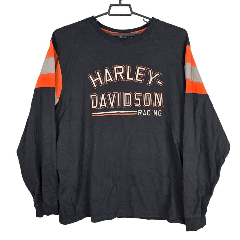 Mens Harley-Davidson Racing Black & Orange Long Sleeve Shirt Cotton Blend 3XL